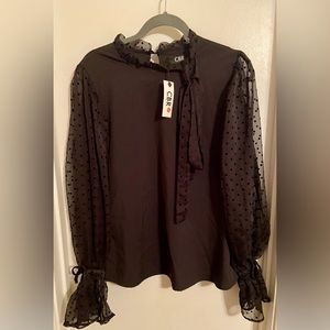**NEW** CBR Black Satin Blouse w/Ruffle sleeve